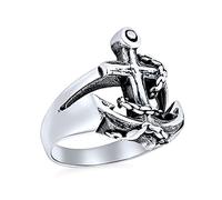 Personalizzare Unisex Tropical Beach Vacation Sailor Boat Nauticol Sea Lover Ocean Rope Open Mariners Anchor Band Ring For Men Oxidized 925 Sterling Silver Personalizzabile Made in Turkey