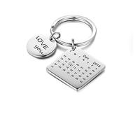 Personalizzata Argento Portachiavi per Uomini Donne Elegante Il giro squre Calendario Calendario Data Portachiavi inciso Testo su misura Compleanno Amore I regali memoriale Nozze Anniversario