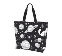 Personalizzata Borsa Stoffa Shopper Fun Cat Astronaut Borsa Donna Con Tasca Interna Shopper Borsetta Per Uso Viaggi, Shopping, Scuola, 40X50X15Cm