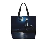 Personalizzata Borsa Stoffa Shopper Moonlight Lighthouse Print Shopping Bag Universale Borsa Di Tela Per Palestra, Uso Viaggi, Regali, 40X50X15Cm