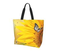 Personalizzata Borsa Stoffa Shopper Sunflower Butterfly Sunny Borsa Donna Riutilizzabile Shopping Bag Per Uso Viaggi, Shopping, Regali, 40X50X15Cm