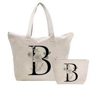 Personalizzata Iniziali Borsa Tote in Tela Donna, Cotone Tote Bag Borsa Shopper e Cosmetica Borsa, Idea Regali per Amica, Collega, Mamma, Regalo di Compleanni, Nozze, Natale B