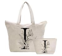 Personalizzata Iniziali Borsa Tote in Tela Donna, Cotone Tote Bag Borsa Shopper e Cosmetica Borsa, Idea Regali per Amica, Collega, Mamma, Regalo di Compleanni, Nozze, Natale I