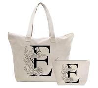 Personalizzata Iniziali Borsa Tote in Tela Donna, Cotone Tote Bag Borsa Shopper e Cosmetica Borsa, Idea Regali per Amica, Collega, Mamma, Regalo di Compleanni, Nozze, Natale E