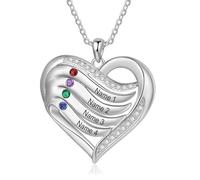 Personalizzata Madri Collana Cuore Argento Inciso Ciondolo con 2-5 Nomi Birthstone Collana Donne Figlia Signore Catena Gioielli Regalo per la Festa Della Mamma San Valentino (4 nome)