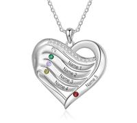 Personalizzata Madri Collana Cuore Argento Inciso Ciondolo con 2-5 Nomi Birthstone Collana Donne Figlia Signore Catena Gioielli Regalo per la Festa Della Mamma San Valentino (5 nome)