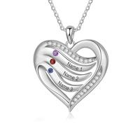 Personalizzata Madri Collana Cuore Argento Inciso Ciondolo con 2-5 Nomi Birthstone Collana Donne Figlia Signore Catena Gioielli Regalo per la Festa Della Mamma San Valentino (3 nome)
