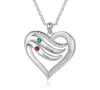 Personalizzata Madri Collana Cuore Argento Inciso Ciondolo con 2-5 Nomi Birthstone Collana Donne Figlia Signore Catena Gioielli Regalo per la Festa Della Mamma San Valentino (2 nome)