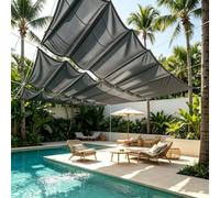 Personalizzata Retrattile Vele Wave 50 x 850 cm Regolabile, Resistente Agli Strappi, Impermeabile, Anti-Uv 98%, Protezione Solare Vela Ombreggianti Onda Retrattile per Giardino, Grigio Scuro