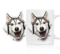 Personalizzata Tazza Insegnante 2 Pack 3D Happy Husky Dog Wall Decals Odori-Resistente Tazza Regalo Anniversario 330ML per Festa dei Nonni,Regali per Genitori,Compleanno,Natale