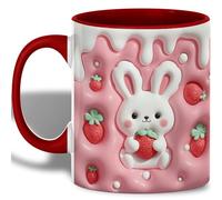 Personalizzata Tazza Squadre di Calcio Adorable Bunny Strawberry Fotografica Tazza Regalo Compleanno 330ML per Regali per Genitori,Festa dei Nonni,Festa del Papà,Lavoro