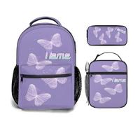 Personalizzata Zaino scuola elementare bambina ragazzo Personalizzato Motivo Farfalla con Nome school bag Scuola 3 Pezzi zainetto asilo bambino con borsa termica e Astuccio zaini media superiore