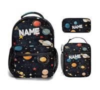 Personalizzata Zaino scuola elementare bambina ragazzo Personalizzato Motivo spaziale con Nome school bag Scuola 3 Pezzi zainetto asilo bambino con borsa termica e Astuccio zaini media superiore