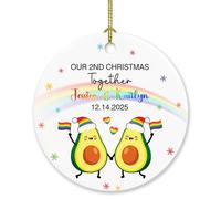 Personalizzati i nostri ornamenti per il secondo Natale insieme, coppia di avocado LGBT secondo regalo di Natale per coppia Incontri Matrimonio sposato, Data personalizzata Nomi Anniversario Decor