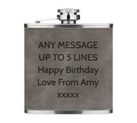 Personalizzato 170ml pelle Sintetica Hip Flask Grigio Ogni Testo Nome Matrimonio