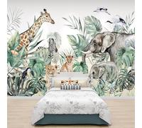 Personalizzato 3D Jugle Carta da Parati Murales Lio Elephat Aimals per Childre Room 3D Foglia Carta da Parati Cartoo Adesivi Home Decor, Clear,White, 250x175cm (98x 70 in)
