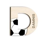 Personalizzato a tema calcio lettera iniziale ornamento desktop segno, personalizzato calcio lettere ornamenti in legno segno con nome, decorazione per la casa pezzo regalo per papà ragazzo bambini