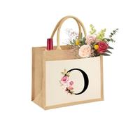 Personalizzato A-Z Borsa per donne, mamma, sorella, amiche e damigelle d'onore Borsa di iuta sostenibile Trucco Trucco Sacchetto Regalo Sacchetto di iuta 100% iuta e cotone, Lettera O, s