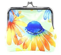Personalizzato Acquerello Margherite Blu Giallo Carino Portamonete per Le Donne In Pelle Bacio Blocco Ragazze Piccolo Cambiamento Borsa, Acquerello Margherite Blu Giallo, classico