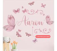 [Personalizzato] Adesivo murale con lettere inglesi, rosa dei animati in volo, decorazione autoadesiva rimovibile in PVC per camera da letto, soggiorno, studio, sala da
