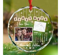 Personalizzato Aggiungi Foto Primo Appuntamento Ornamento di Natale 2025, Primo Natale Insieme Ornamento in Vetro Regali per Incontri Anniversario, Data/Foto/Nomi Personalizzati Mr & Mrs 1st Xmas
