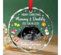 Personalizzato Aggiungi Immagine Annuncio di gravidanza Ornamento di Natale Regali per i nuovi genitori, Buon Natale Mommy & Daddy Xmas Glass Ornament 2025, Personalizzato Foto/Nome/Anno Ultrasuoni