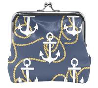 Personalizzato Ancore Nautico Beige Navy Blue Leather Coin Purse per le Donne Carino Bacio Blocco Carta Cambiamento Borsa per la moneta