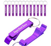 Personalizzato Apribottiglie inciso con logo/Text, Apribottiglie Portachiavi in alluminio per birra e bevande per bomboniere, compleanni, bar, matrimoni, ospiti, anniversari, Natale (Viola)