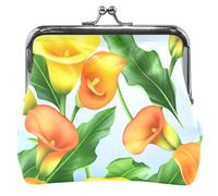 Personalizzato Arancione Calla Lilies Verde Floreale In Pelle Coin Pouch Donne Ragazza Bacio Blocco Piccolo Cambiamento Borsa per Monete