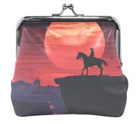 Personalizzato arte occidentale Cowboy cavallo tramonto in pelle portamonete donna carino bacio serratura piccola cambiamento borsa per monete