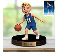 Personalizzato bambini ragazzo giocatore di pallacanestro foto cartone animato desktop scultura, personalizzato amante del basket divertente immagine quadro ritratto cartone animato segno regalo