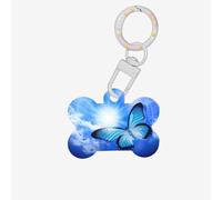 Personalizzato Bellezza Farfalla Stampa Carino Acrilico Cani Tag Doppio Lato Osso Shap ID Tag con Portachiavi per Pet Artigianato