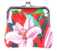 Personalizzato Bianco Rosa Fiori Giglio Rosso In Pelle Portamonete Donne Ragazza Bacio Blocco Carta Cambiare Borsa per la Moneta