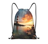 Personalizzato Borsa Coulisse Rainbows Lighthouse Seaside, Fashion Sacca Ginnastica, Stampa Zaino Palestras, per Festival Donna 36X42cm