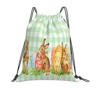 Personalizzato Borsa Sportiva da Palestra Colorful Bunny Eggs Green Check Rabbit Zaino Sportivo Leggero Sacco Sportive per All'aperto Nuoto Donna 36X42cm