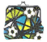 Personalizzato Calcio Art Blu Giallo Pelle Coin Pouch per le Donne Carino Floreale Bacio Blocco Piccolo Cambiamento Borsa per le Ragazze, Calcio Arte Blu Giallo, classico