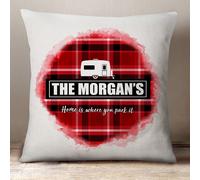Personalizzato Caravan Cuscino Regalo - Tartan Rosso Splash Tourer Caravan Cover
