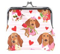 Personalizzato Carino Bassotto Cani San Valentino In Pelle Rosa Portamonete Titolare Delle Donne Bacio Blocco Carta Cambiamento Borsa per la Moneta, Carino Bassotto Cane San Valentino Rosa, classico