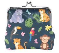 Personalizzato Carino Cartoon Animali Della Giungla Blu Sacchetto di Moneta di Cuoio per le Donne Carino Fibbia Bacio Blocco