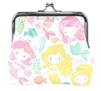 Personalizzato Carino Colorato Del Fumetto Sirene In Pelle Coin Purse per Le Donne Ragazze Fibbia Bacio Blocco Ragazze Piccola Borsa, Carino colorato cartone animato Sirene, classico