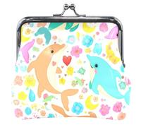 Personalizzato Carino Colorato Delfini Floreale In Pelle Della Moneta Del Supporto Della Borsa Della Moneta, Delfini colorati e floreali, classico