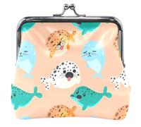 Personalizzato Carino Colorato Fumetto Sigilli di Cuoio Coin Pouch per le Donne Carino Fibbia Bacio Blocco Piccolo Cambiamento Borsa, Simpatici sigilli colorati dei cartoni, classico