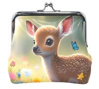 Personalizzato Carino Deer Sunlit Wildflower Sacchetto di Monete in Pelle per le Donne Carino Bacio Blocco Ragazze Cambiare Coin Wallet, Fiore di campo illuminato dal sole con cervi, classico