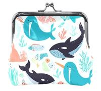 Personalizzato Carino Del Fumetto Artico Animali Del Mare Narvali Carino Portamonete per Le Donne In Pelle Bacio, Carino Cartoon Arctic Sea Animals Narvali, classico