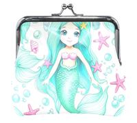 Personalizzato Carino Del Fumetto Sirena Turchese Donne Portamonete & Sacchetti Bacio Blocco Ragazze Piccolo Cambiamento, Carino cartone animato sirena turchese, classico