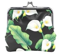 Personalizzato Carino Della Moneta Delle Donne In Pelle Bacio Blocco Bianco Calla Gigli Foglie Verdi Nero Carta Cambia Portafoglio Borsa, Calla Bianca Gigli Foglie Verdi Nero 1, classico