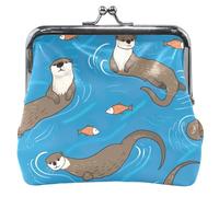 Personalizzato Carino Lontra Pesce Blu Coin Purse per gli Uomini Donne In Pelle Bacio Blocco Cambiare Borsa per Monete, Carino Lontra Pesce Blu, classico