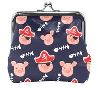 Personalizzato carino maiale volti cappelli pirata nero carino portamonete per le donne fibbia in pelle blocco bacio piccolo cambiamento borsa per ragazze, Cute Pig Faces Pirate Cappelli Nero
