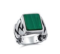 Personalizzato Cavo Intrecciato Grano Banda Larga Catena Anello Verde Scuro Creato Malachite Pietre Preziose Rettangolo Dichiarazione Signet Ring Per Gli Uomini .925 Argento Fatto A Mano In Turchia