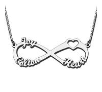 Personalizzato Collana infinito con due/tre nomi e Cuore Ritagliato in Argento sterling 925, Collana Infinito con Nome in Argento/Oro Rosa/Oro